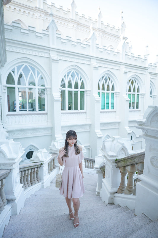 韓系露肩後綁雪紡連身裙