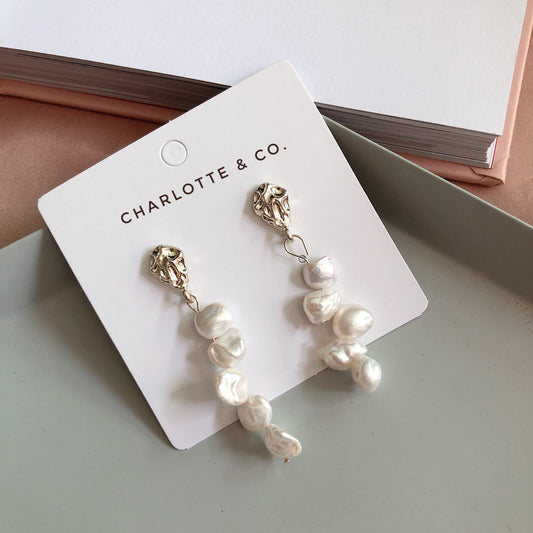 韓系吊天然淡水珠耳環