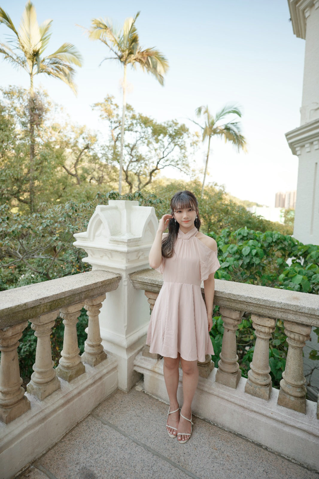 韓系露肩後綁雪紡連身裙