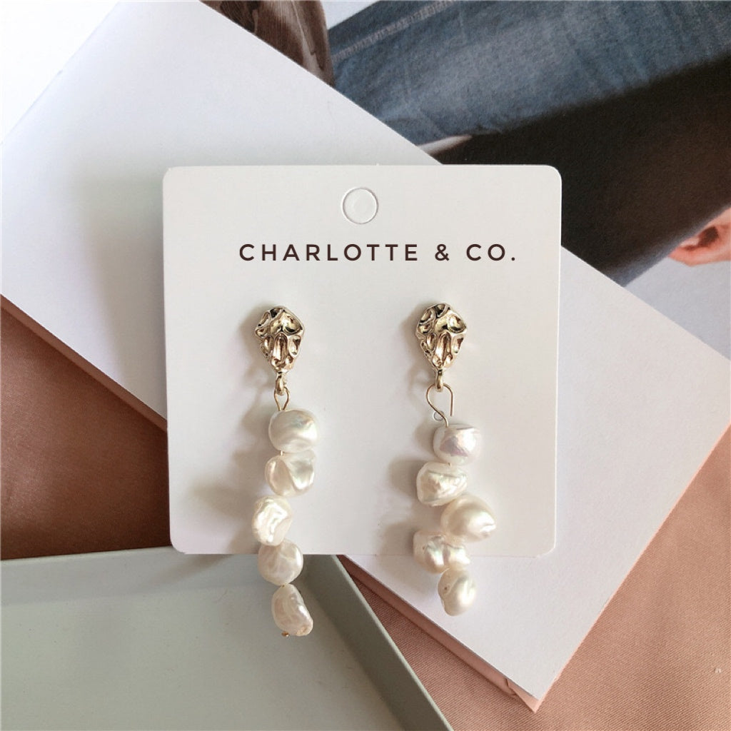 韓系吊天然淡水珠耳環