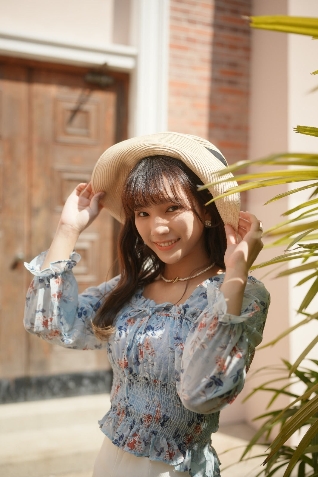 韓系方領碎花上衣
