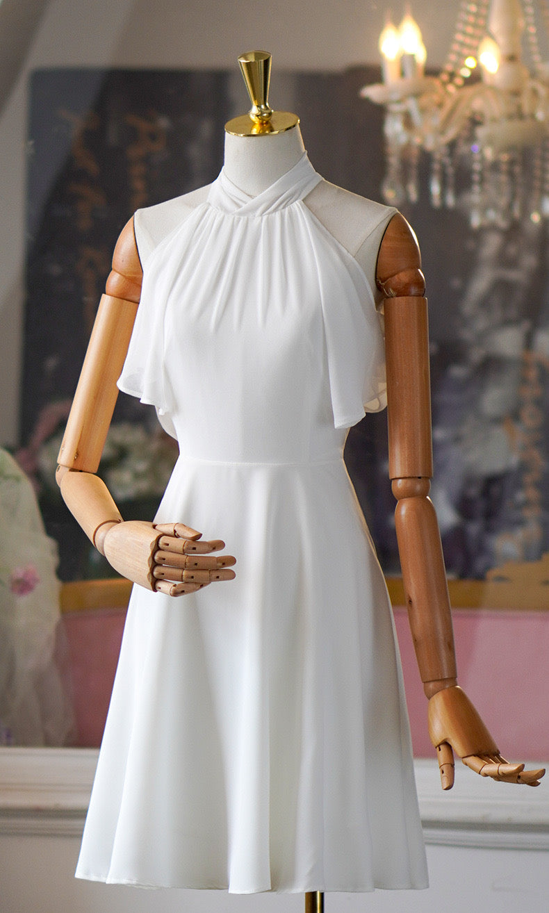 韓系露肩後綁雪紡連身裙