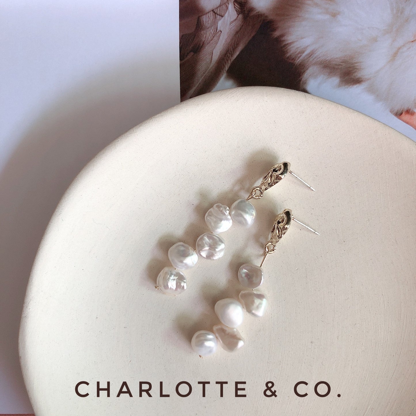 韓系吊天然淡水珠耳環