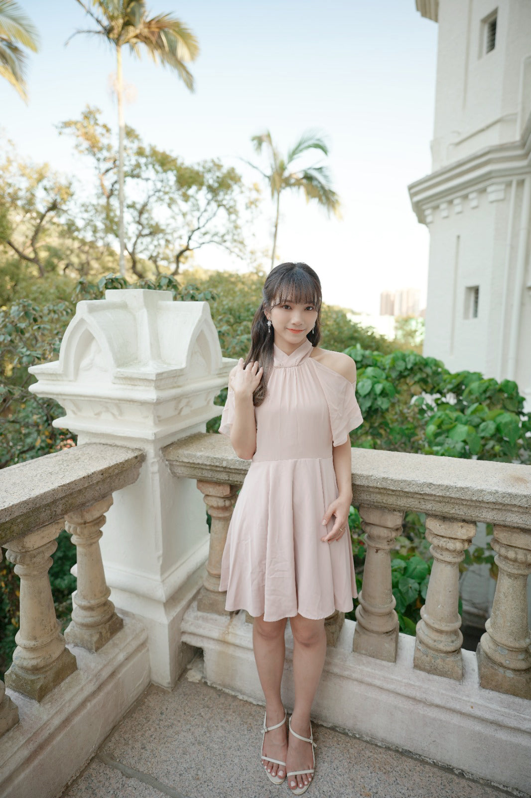 韓系露肩後綁雪紡連身裙