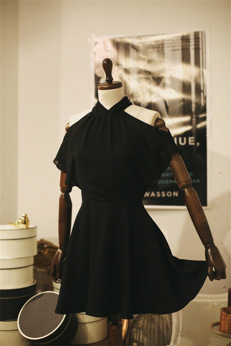 韓系露肩後綁雪紡連身裙