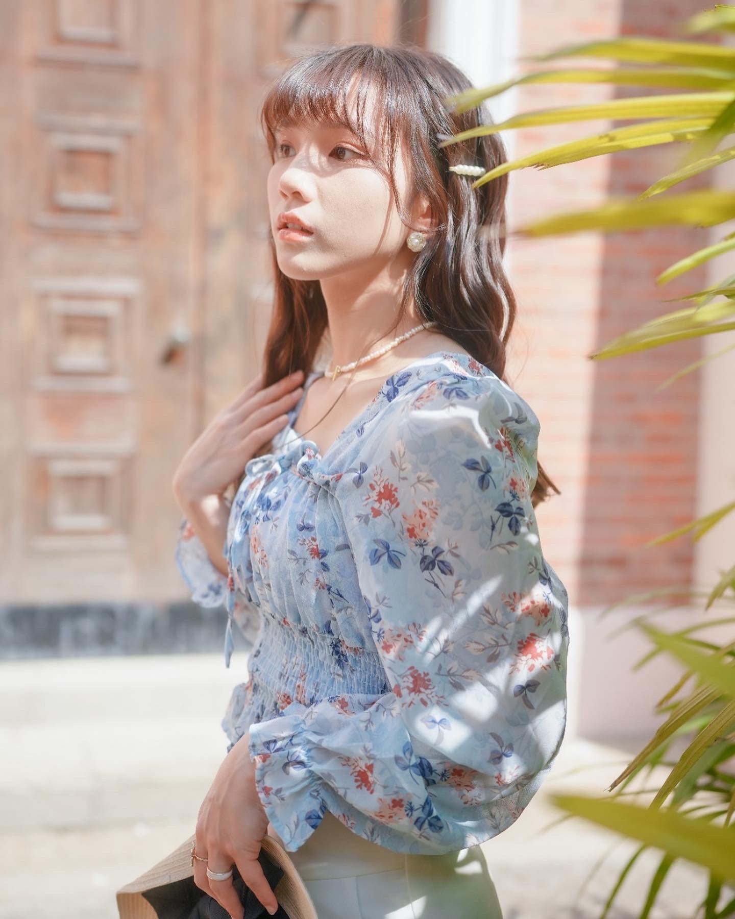 韓系方領碎花上衣