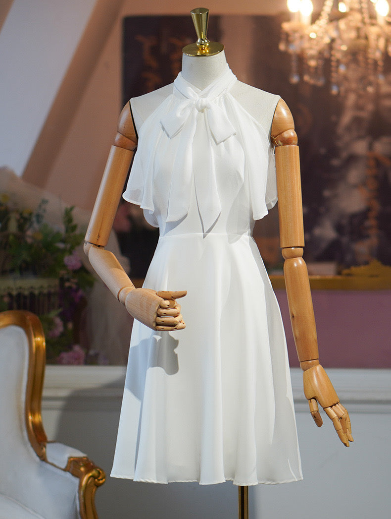 韓系露肩後綁雪紡連身裙