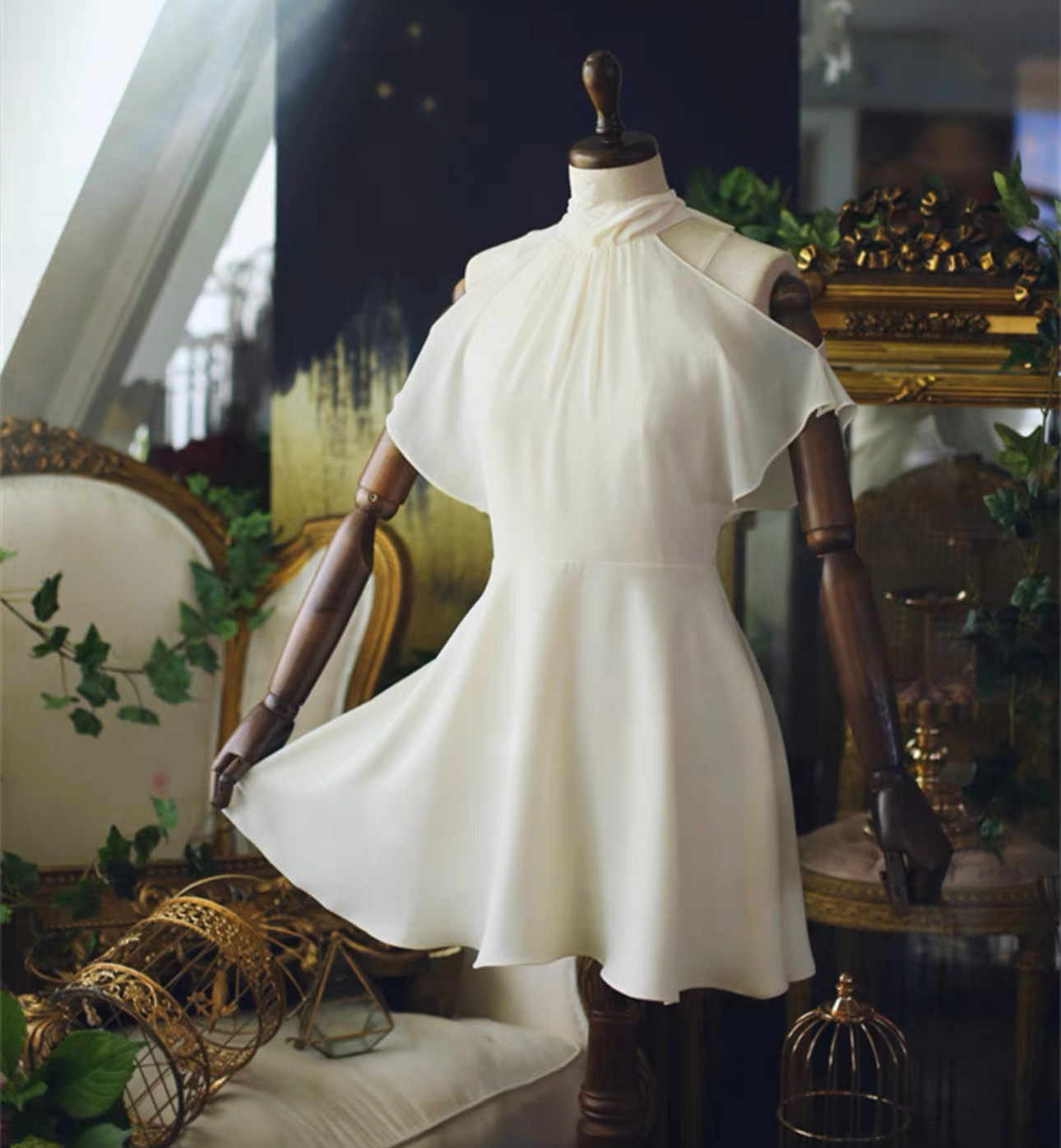 韓系露肩後綁雪紡連身裙