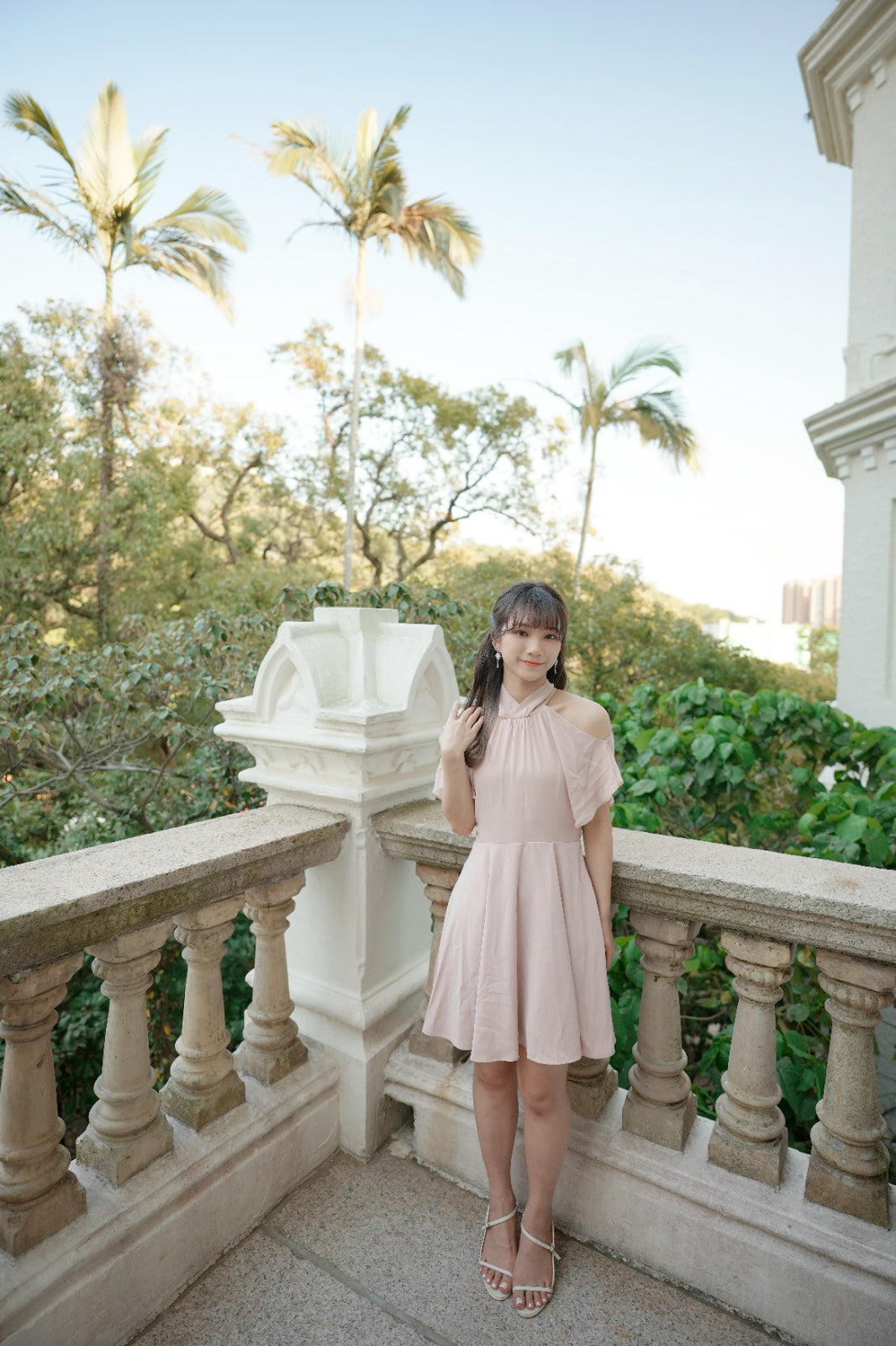 韓系露肩後綁雪紡連身裙